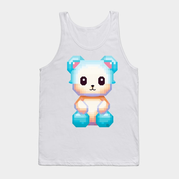 Blue pixelated Teddy Bear Tank Top by So Red The Poppy